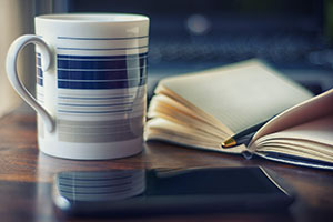 desk with office items